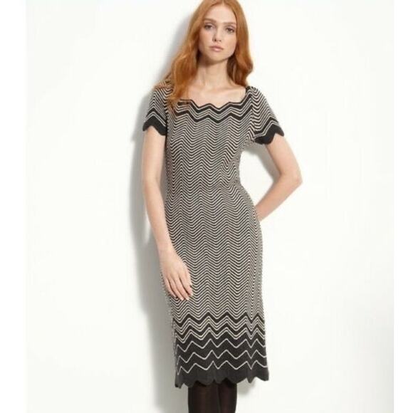 Tory Burch Kent Dark Smoke Walnut Chevron Knit Pattern Wool Dress - Picture 3 of 10